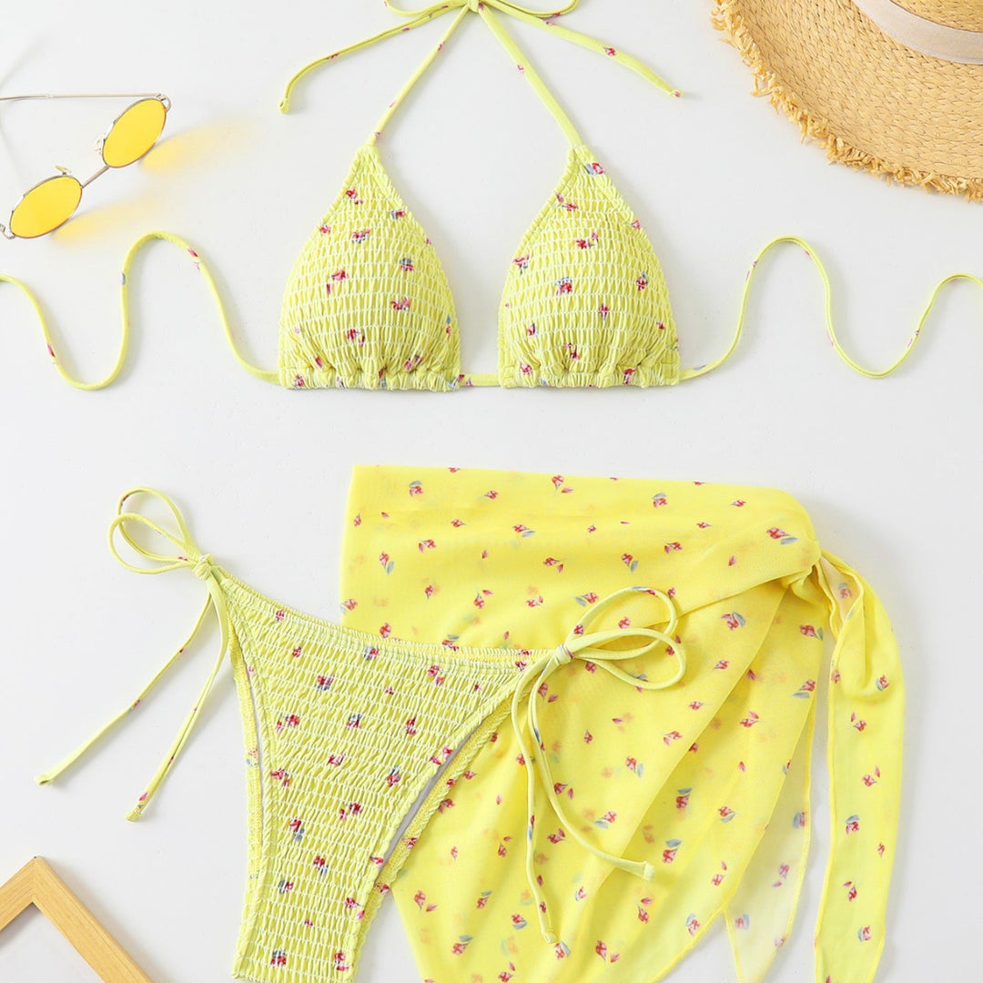 Damen Triangel-Bikini-Set mit floralem Detail und verspieltem Wickelrock EB