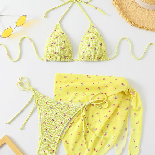 Damen Triangel-Bikini-Set mit floralem Detail und verspieltem Wickelrock EB