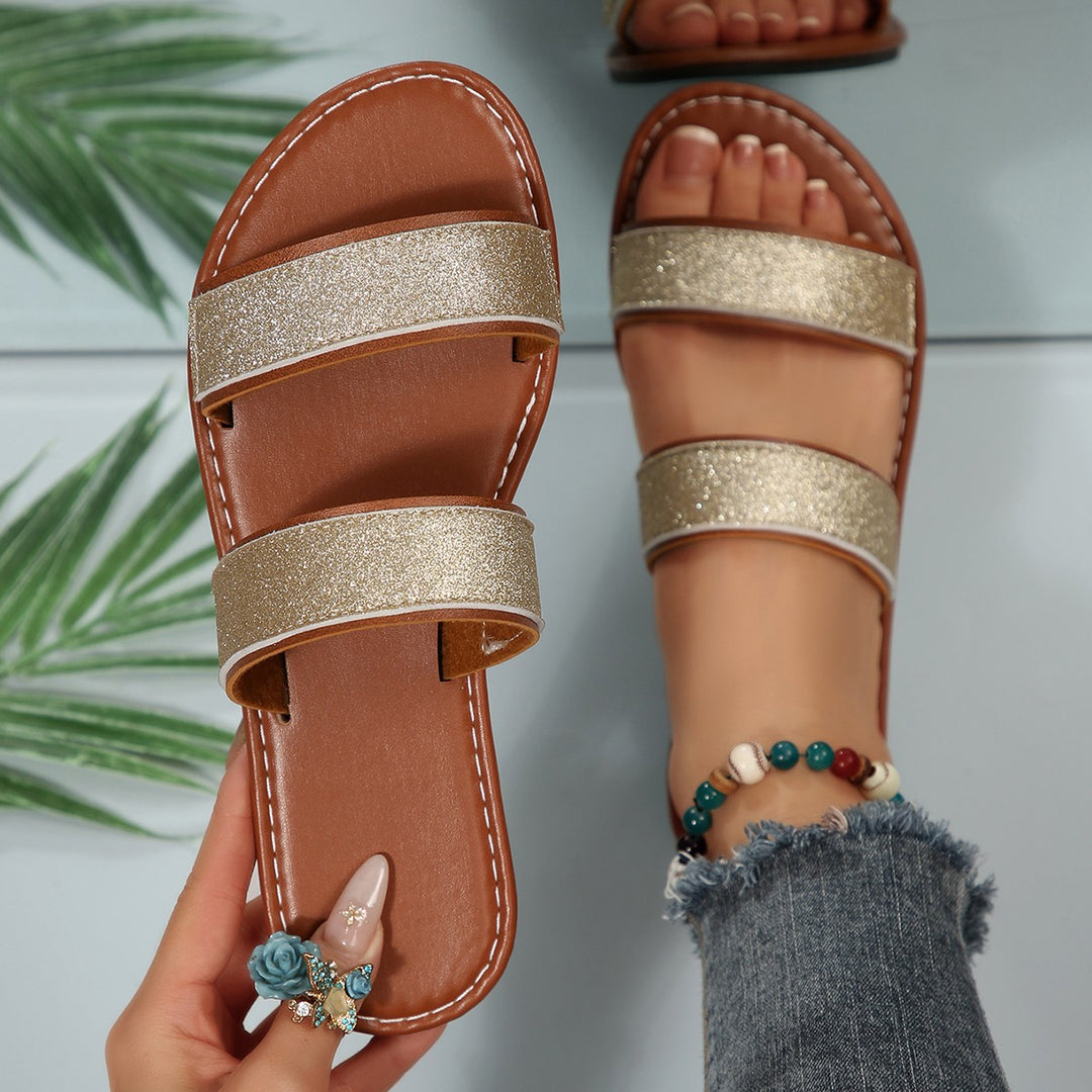 Damen Sportliche Sandalen mit Glitzerelementen und verstellbaren Riemen EB