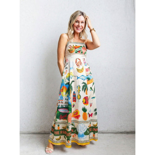 Damen Maxi-Kleid mit aufregendem Grafikdruck und verspieltem Design EB