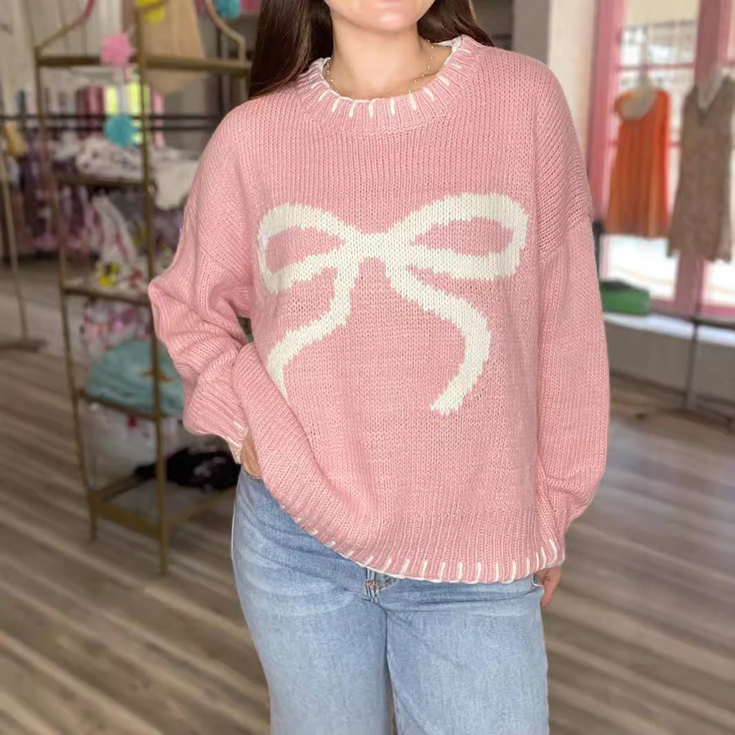 Damen Strickpullover mit verspieltem Schleifenmotiv und lässigem Schnitt EB