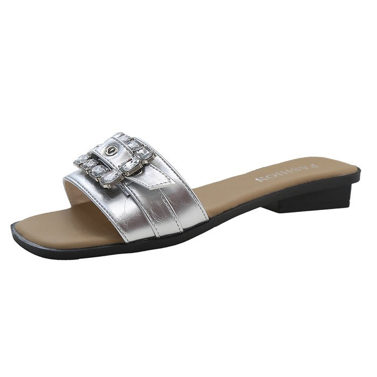 Damen elegante Slide-Pantoletten mit modischem Schmuckdetail EB