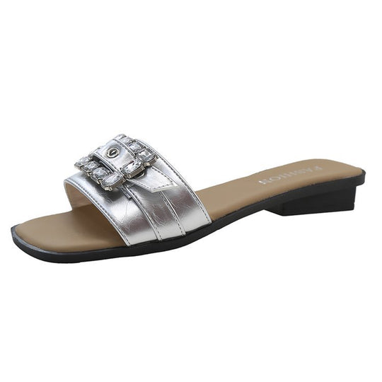 Damen elegante Slide-Pantoletten mit modischem Schmuckdetail EB