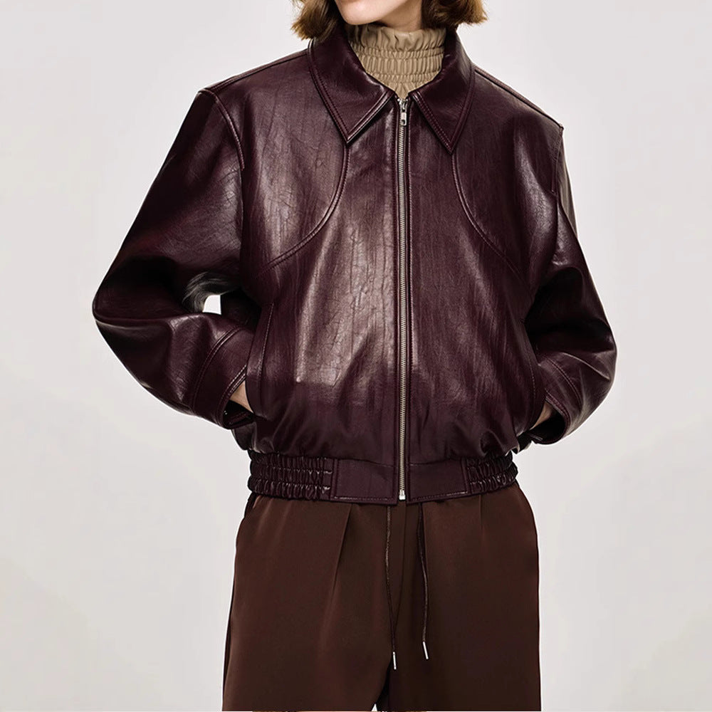 Damen Kunstlederjacke mit modischem Oversize-Schnitt und elastischem Bund EB