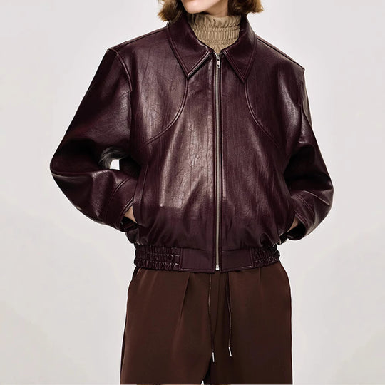 Damen Kunstlederjacke mit modischem Oversize-Schnitt und elastischem Bund EB