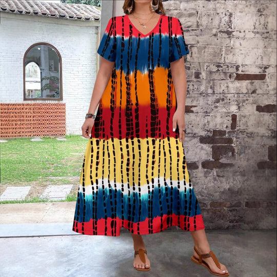Damen Maxikleid mit modernem Farbverlauf und grafischem Muster EB