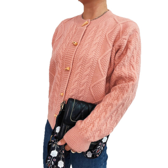 Damen Strickjacke mit dekorativen Knöpfen und strukturierter Webart EB