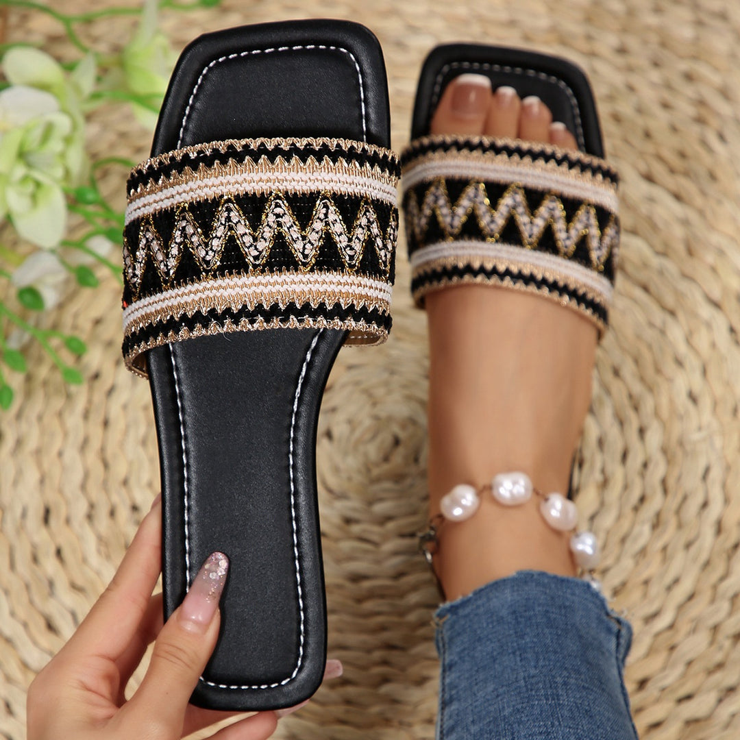 Damen elegante Komfort-Sandalen mit buntem Streifenmuster EB