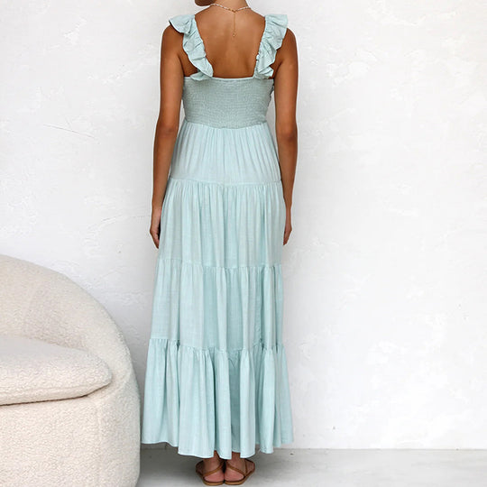 Damen Maxikleid mit verspielten Rüschendetails und fließendem Schnitt EB