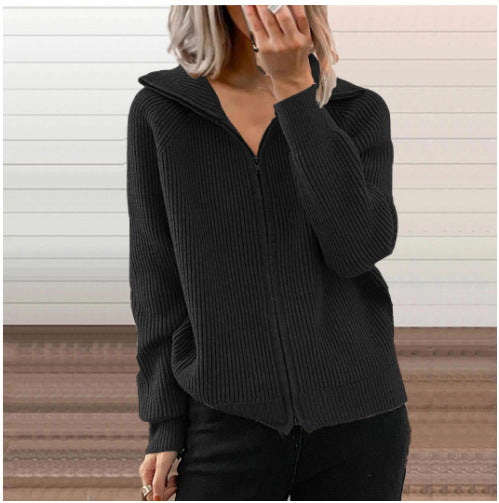 Damen Zip-Kapuzenpullover aus strukturierter Strickware EB