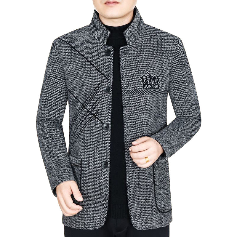 Herren Stehkragen-Mantel aus strukturierter Wollmischung mit schmaler Silhouette EB