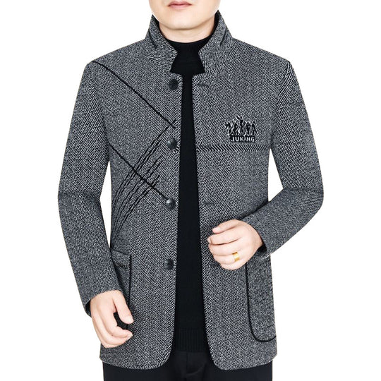 Herren Stehkragen-Mantel aus strukturierter Wollmischung mit schmaler Silhouette EB