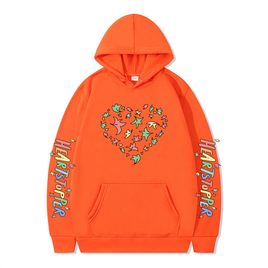 Damen Kapuzenpullover mit kreativem Herz- und Blattmotiv EB