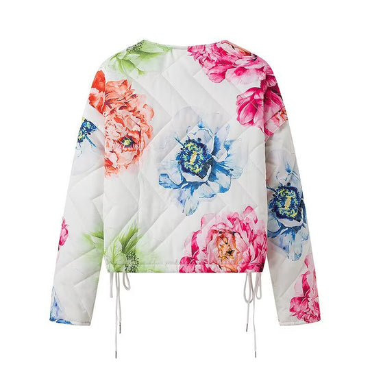 Damen Steppjacke mit floralen Mustern und elastischem Bund EB