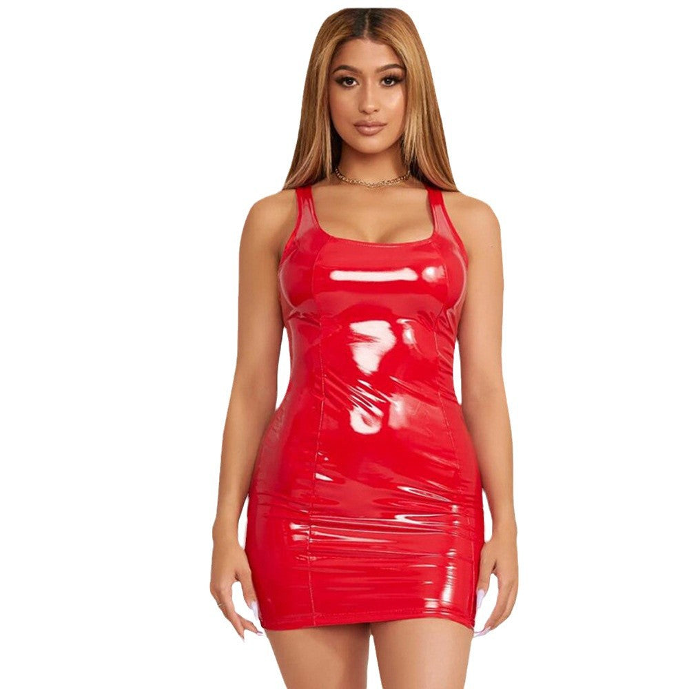 Damen figurbetontes Minikleid aus glänzendem Material EB