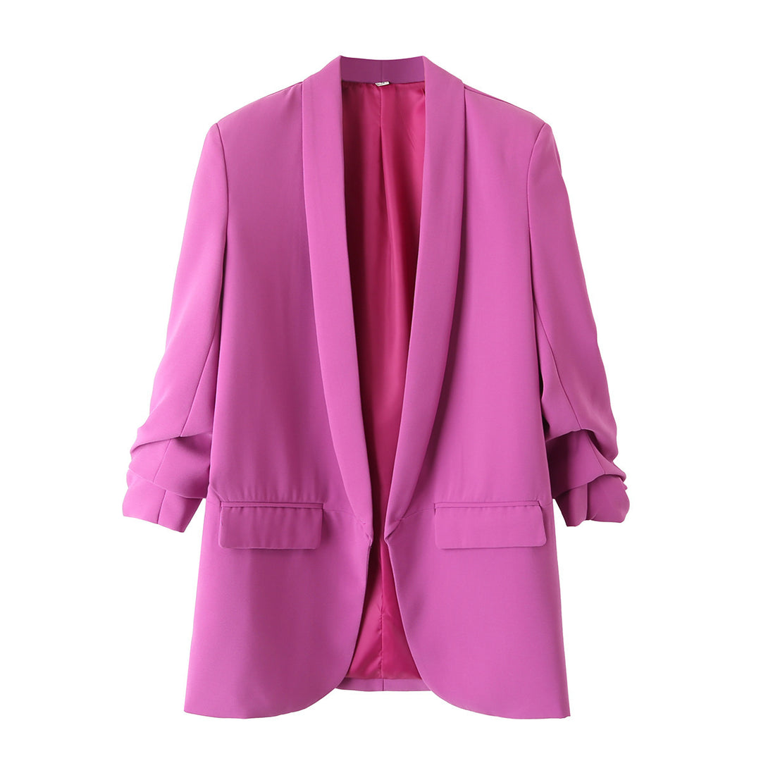 Damen eleganter Blazer mit gekrempelten Ärmeln und praktischen Taschen EB