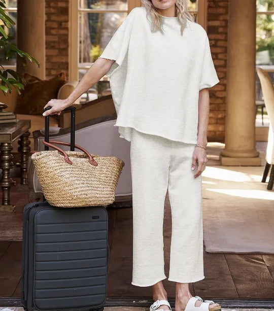 Damen lässiges Lounge-Set mit weit geschnittenem Oberteil und bequemen Hosen EB