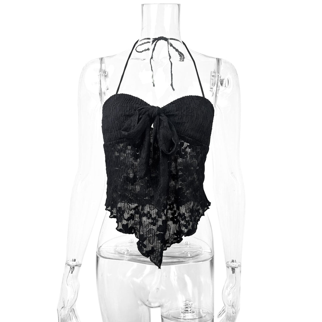 Damen Spitzen-Bustier mit Bindeband und transparentem Design EB