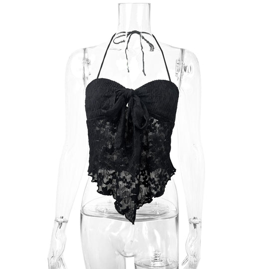 Damen Spitzen-Bustier mit Bindeband und transparentem Design EB