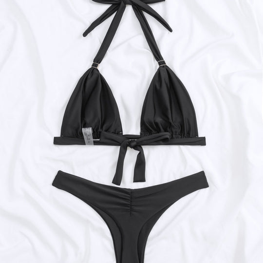 Damen Triangel-Bikini mit elegantem Metallverschluss und hohem Beinausschnitt EB