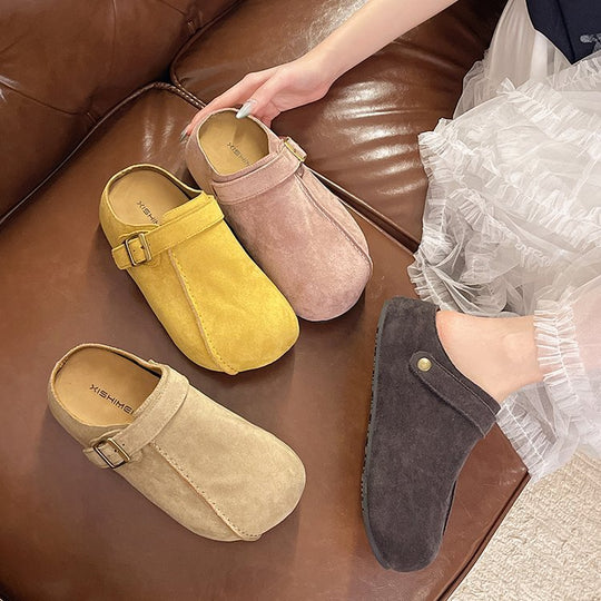 Damen bequeme Clogs aus hochwertigem Wildleder mit verstellbarem Schnallenverschluss EB