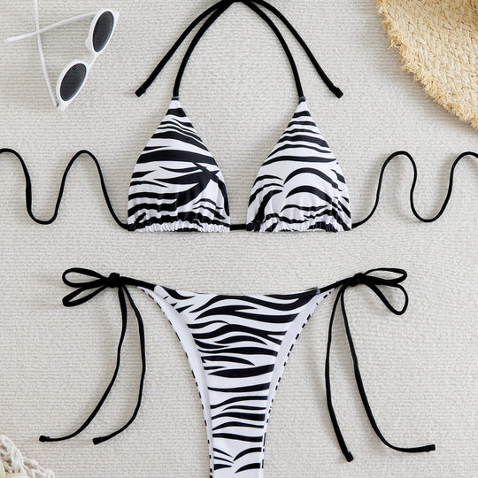 Damen Triangel-Bikini-Set mit verstellbaren Schnürdetails EB