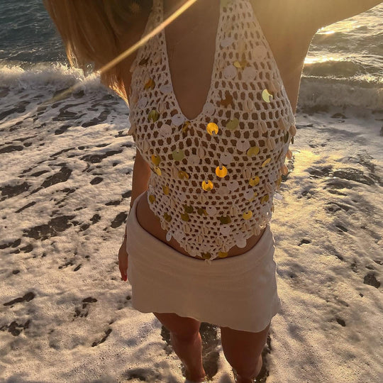 Damen luftiges Strandtop mit glitzernden Details EB