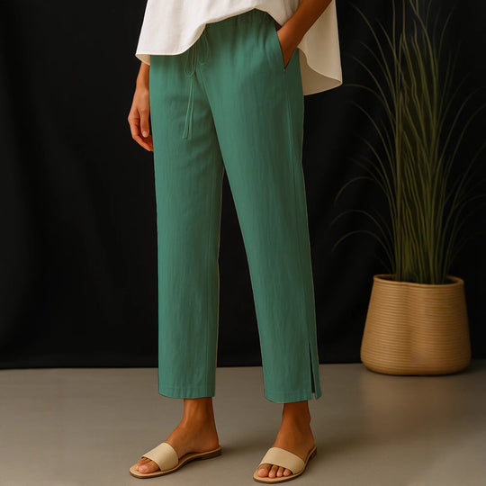 Damen Casual-Chino Leinenoptik Culotte mit elastischem Tunnelzugbund und Eingrifftaschen EB