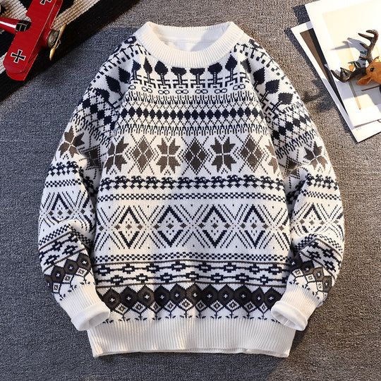 Herren gemusterter Pullover mit winterlichem Design und hohem Kragen EB