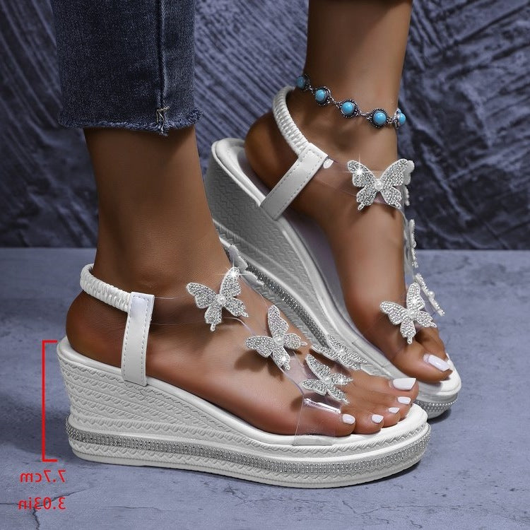 Damen Plateau-Sandalen mit dekorativer Schmetterlings-Applikation EB