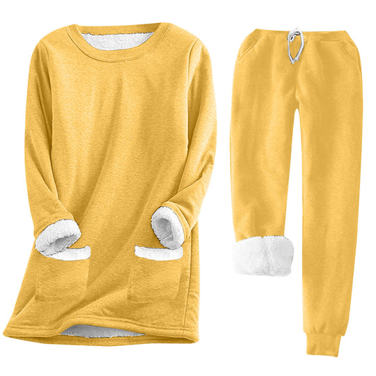 Damen Kuschelige Loungeanzug mit Fleece-Innenfutter und praktischen Taschen EB