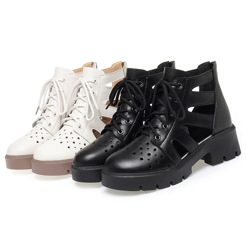 Damen Cut-Out Schnürstiefeletten mit robustem Blockabsatz und atmungsaktivem Obermaterial EB