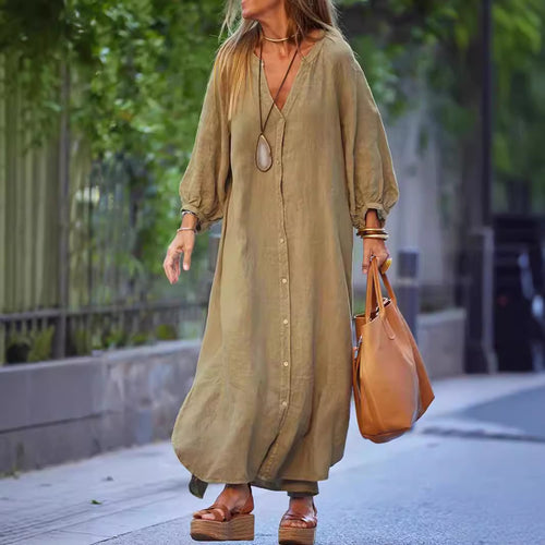 Damen Maxikleid mit Knöpfen und eleganten Ärmeln EB