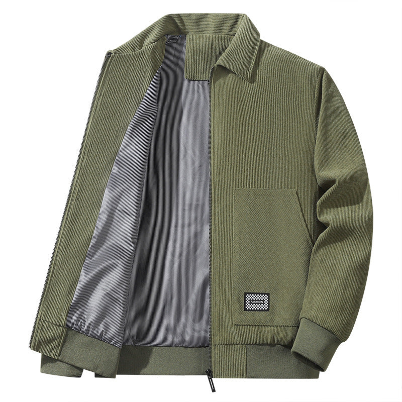 Herren strukturierter Freizeitblouson mit feinem Cordgewebe, gestreiftem Innenfutter und elastischem Saum EB
