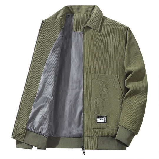 Herren strukturierter Freizeitblouson mit feinem Cordgewebe, gestreiftem Innenfutter und elastischem Saum EB