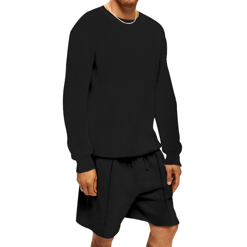 Herren lässiges Sweatshirt- und Shorts-Set mit strukturiertem Design EB