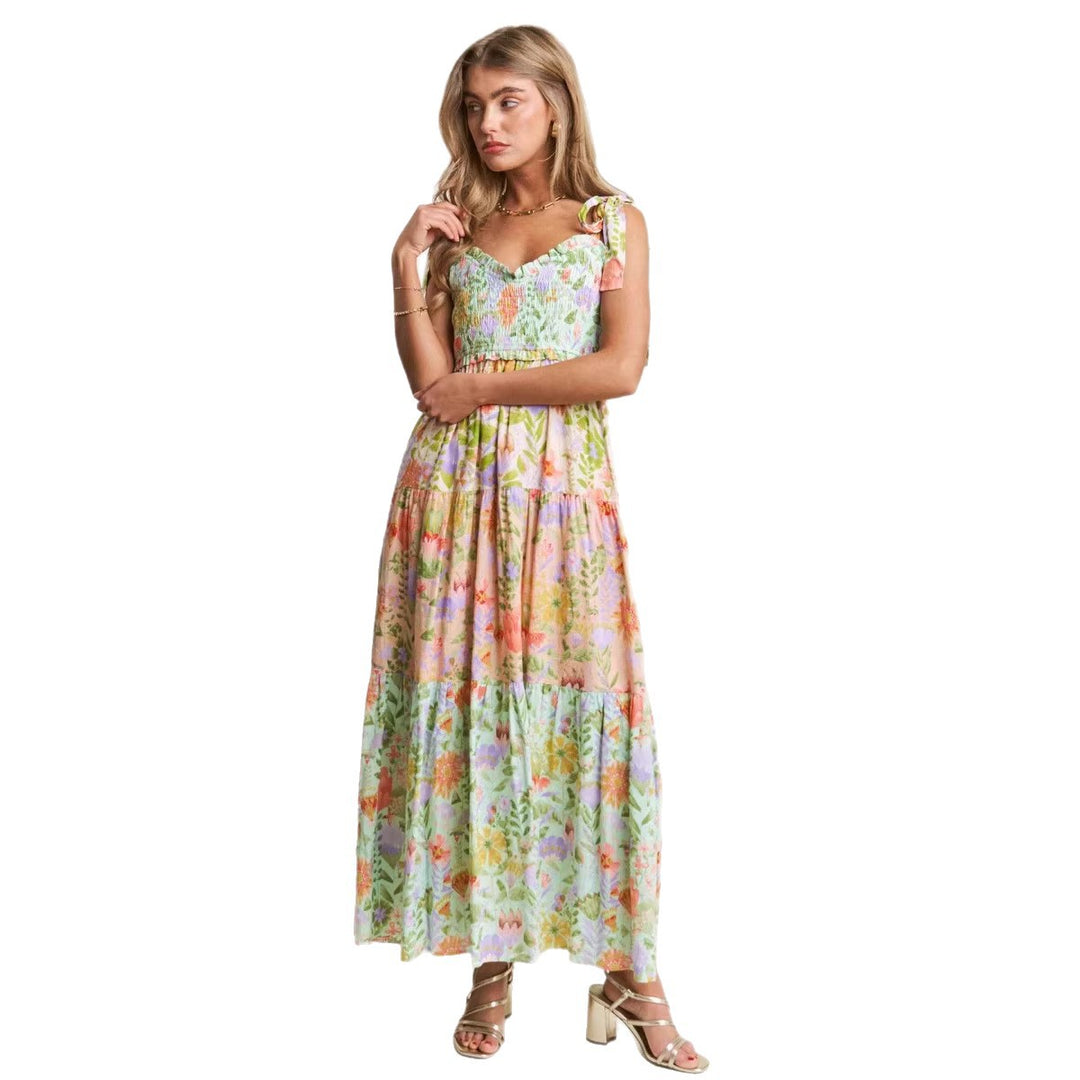 Damen Kleid mit verspieltem Floral-Design und Rüschenärmeln EB