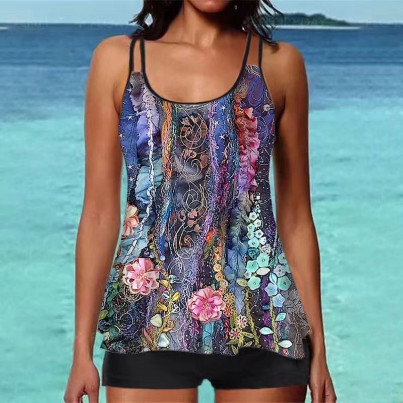 Damen Tankini-Oberteil mit floralem Design und Rückenriegel EB