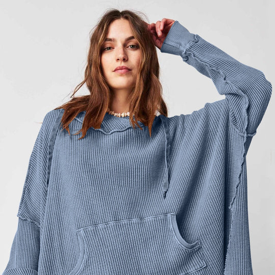 Damen Lässiger Hoodie mit strukturiertem Design und praktischer Kängurutasche EB