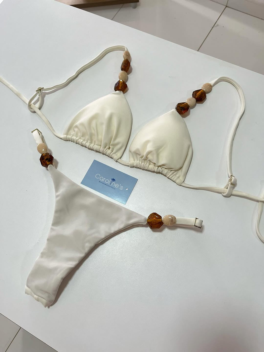 Damen Triangel-Bikini mit elastischen Bändern und dekorativen Details EB