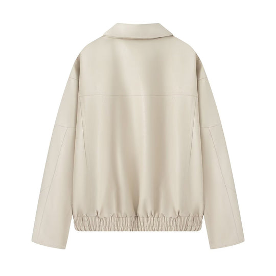 Damen elegante Kunstlederjacke mit praktischen Reißverschluss-Taschen EB