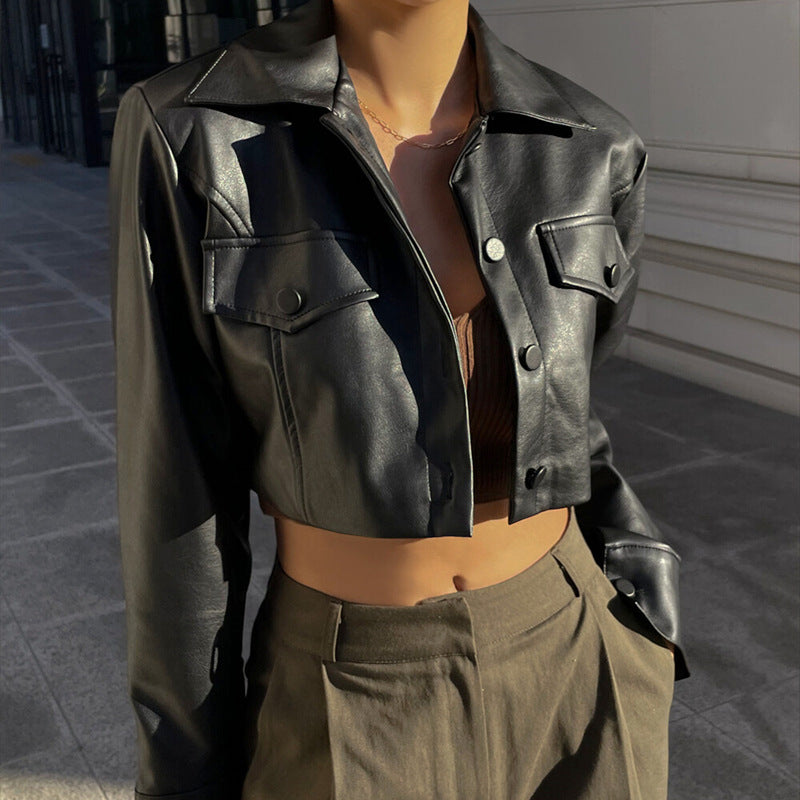 Damen Modische Cropped jacke mit Brusttaschen EB