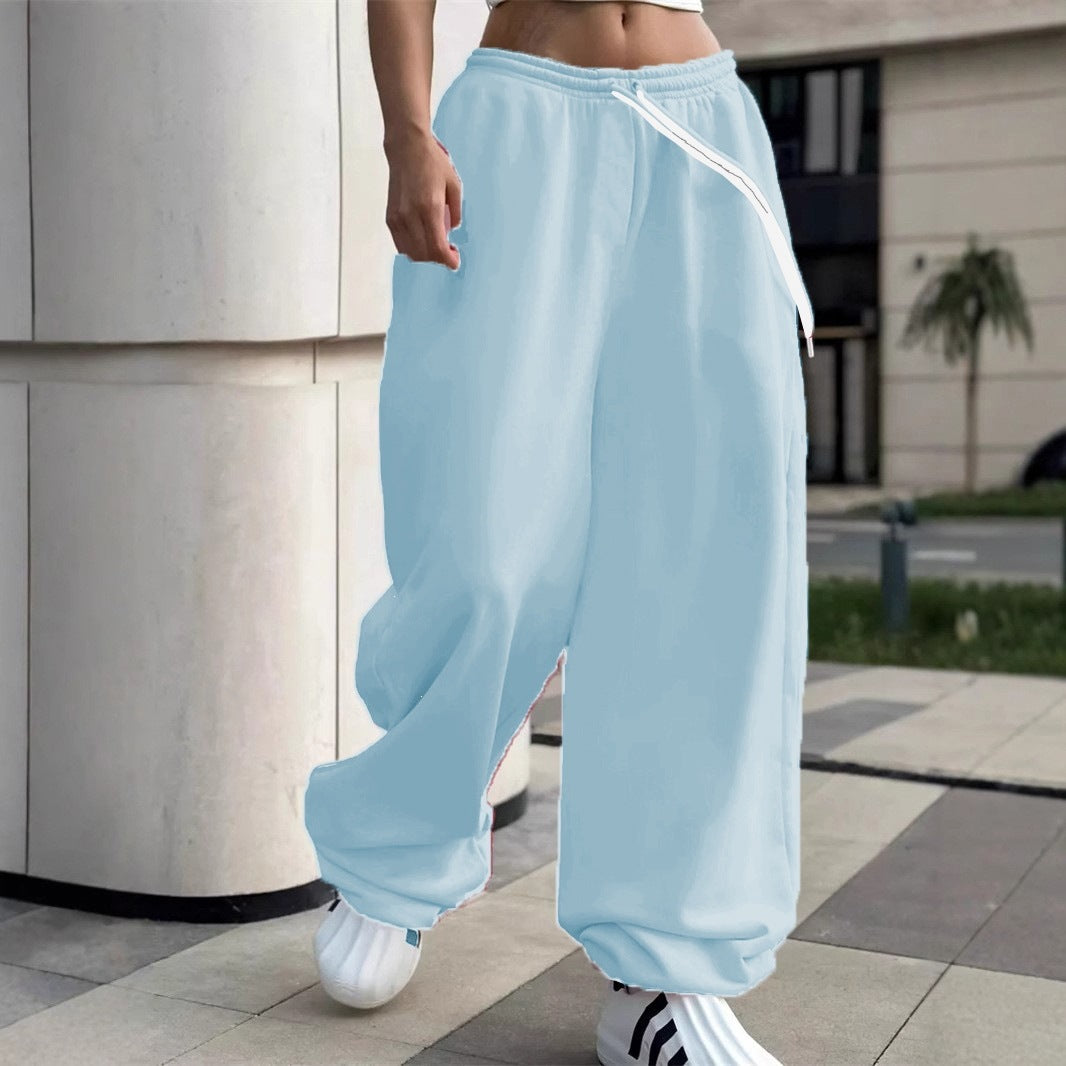 Damen nan weite Baggy-Jogginghose mit hohem Komfortbund, Kordelzug und elastischen Knöchelbündchen EB