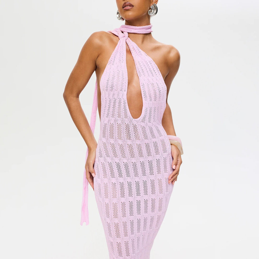 Damen trendiges Netzkleid mit Bindegürtel EB