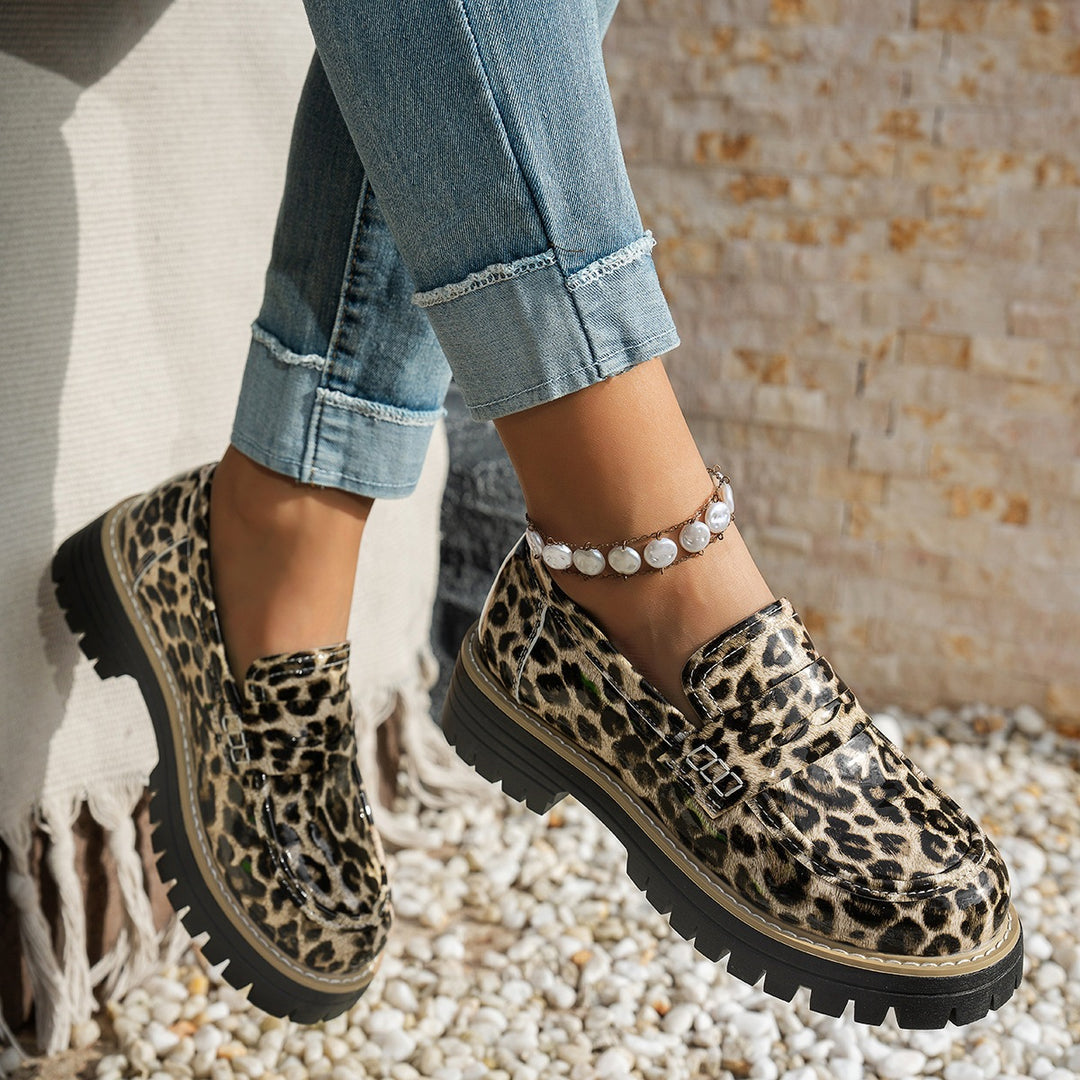Damen Mokassins mit robustem Profil und trendigem Leopardenmuster EB