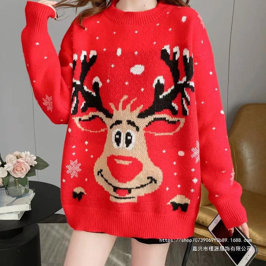 Damen Weihnachts-Pullover mit einzigartigem Rentier-Motiv EB