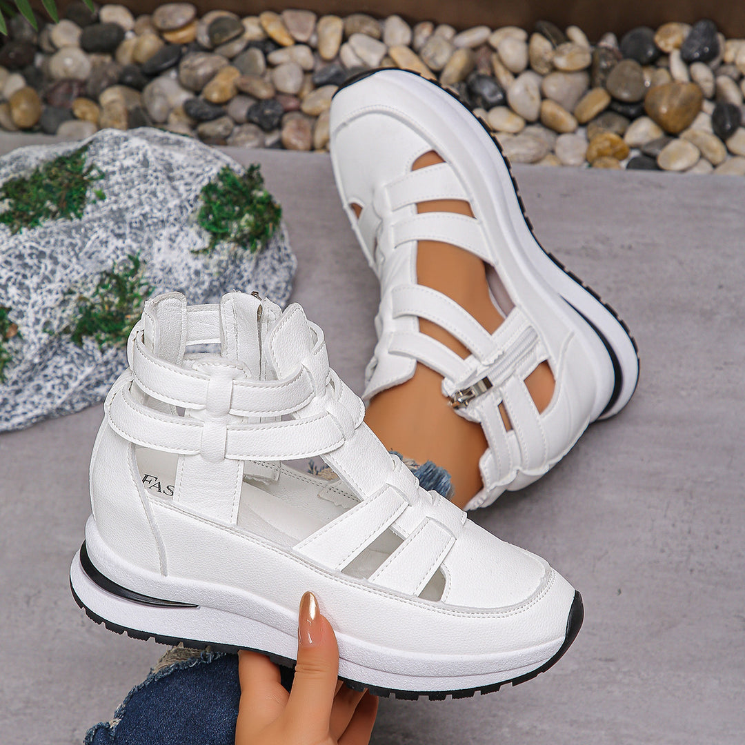 Damen Plateau-Slipper mit Klettverschluss und Cut-Out-Design EB