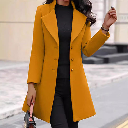 Damen zeitloser Wollmantel mit stilvollem Revers und eleganter Knopfleiste EB