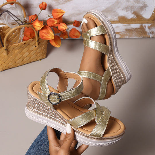 Damen Wedge-Sandalen mit modischem Riemchendesign und bequemer Sohle EB