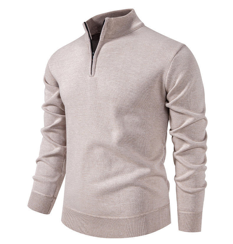 Herren feiner Strickpullover mit kurzem Reißverschluss und hohem Kragen EB